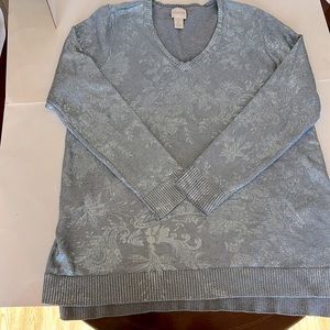Chico’s Light Blue Metallic Lace Print Cotton Sweater - Size 1